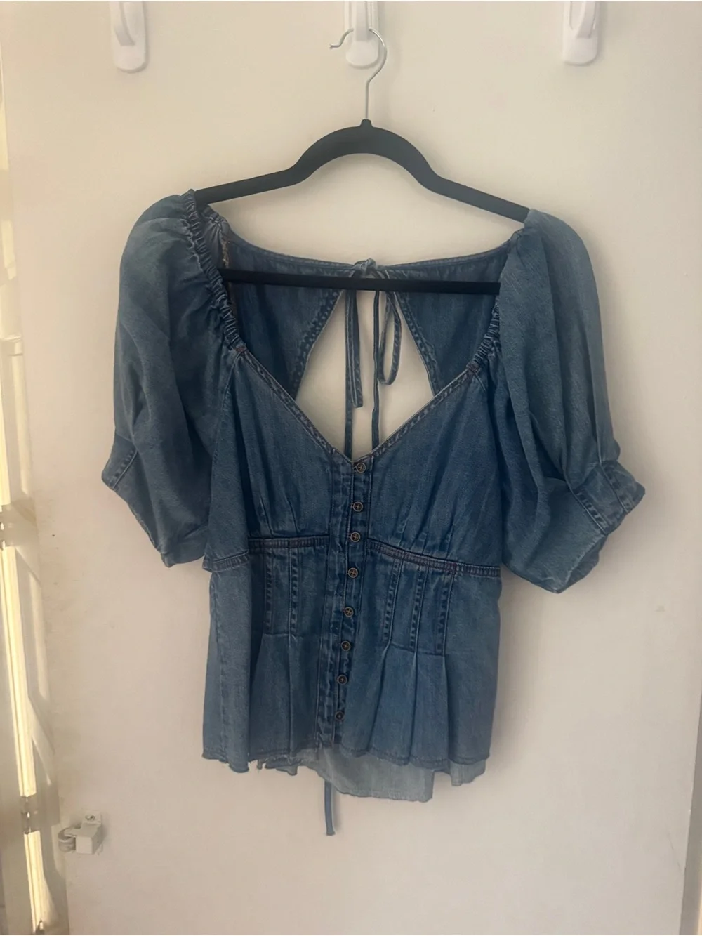Anthropologie Pilcro Denim Peasant Blouse in Blue - NWOT